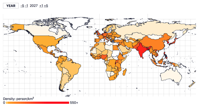 Densidade populacional por país